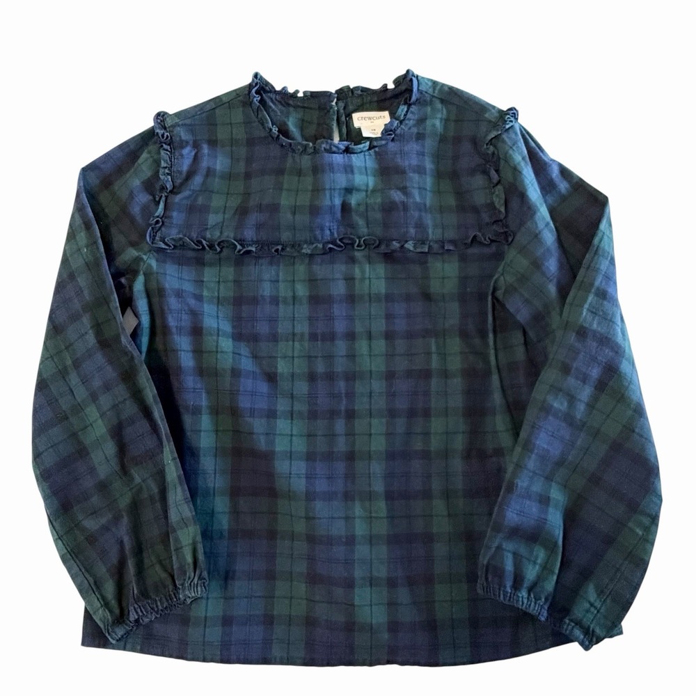 J Crew Crewcuts Black Watch Plaid Ruffled Top Girls 10 Preppy Academia Heritage